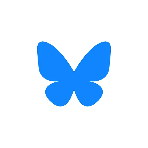 Bluesky's blue butterfly logo over a white background